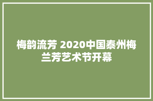 梅韵流芳 2020中国泰州梅兰芳艺术节开幕 休闲娱乐