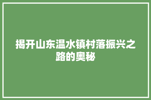 揭开山东温水镇村落振兴之路的奥秘  第1张