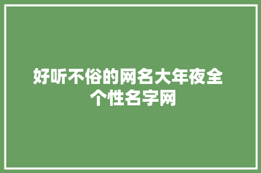 好听不俗的网名大年夜全  个性名字网 第1张