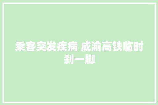 乘客突发疾病 成渝高铁临时刹一脚  第1张