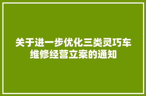 关于进一步优化三类灵巧车维修经营立案的通知