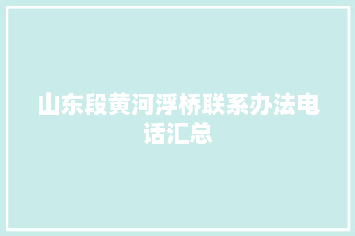 山东段黄河浮桥联系办法电话汇总  第1张