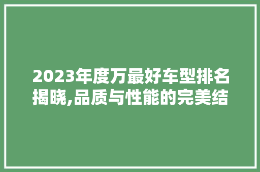 2023年度万最好车型排名揭晓,品质与性能的完美结合 汽车知识