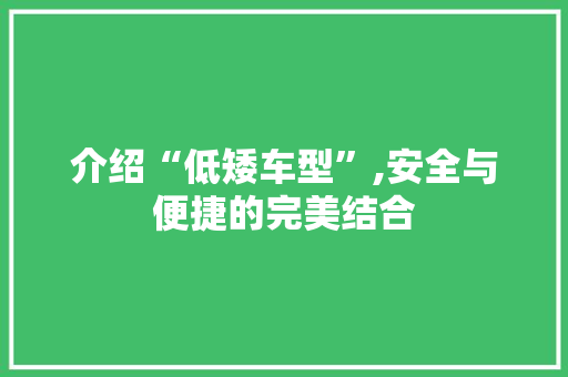 介绍“低矮车型”,安全与便捷的完美结合 汽车知识